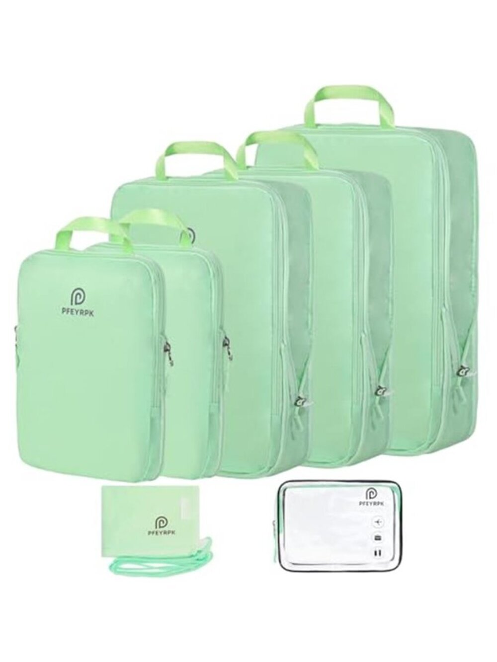 Compression Packing Cubes 7 Set Suitcase Travel Organizer Carry On Luggage Green